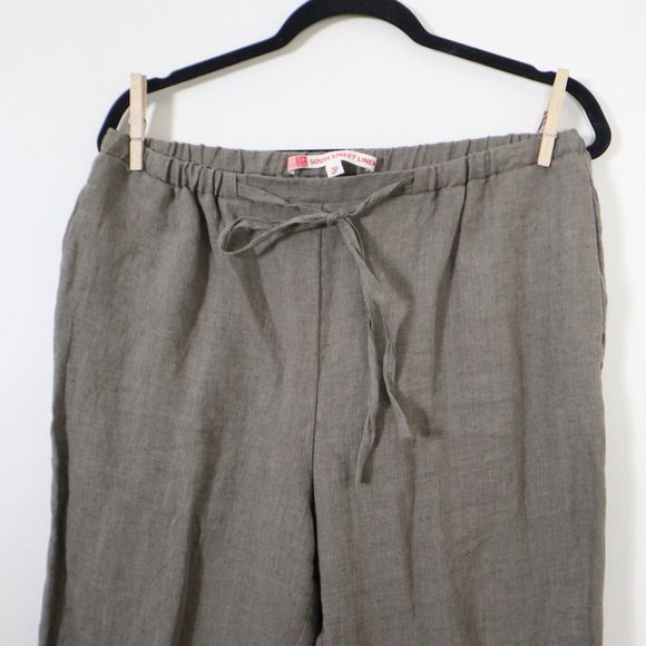 South Street Linen Size 2P High Rise Cropped Pants Tapered Leg Taupe Tan Brown - Picture 2 of 9